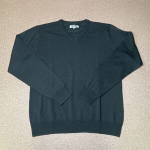 GoodThreads Mens Sz L Dark Green Merino Wool Classic V Neck Sweater A3
